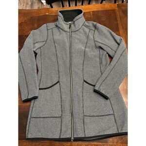 Preowned Eddie Bauer Women’s L Full Zip Gray Black Textured Fleece Jacket